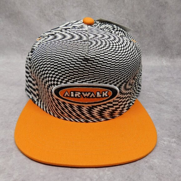 Airwalk Forever 21 Checkered Hat Adjustable Black White Flat Orange Brimmed Cap - Picture 2 of 8